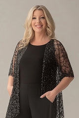 Black Jumpsuit Lace Square Neck Sleeveless Mother of Bride Pant Suits