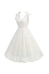 A Line Spaghetti Straps Pleated White Short Cocktail Dress