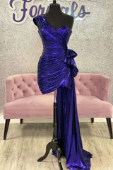 Metallic Green One-Shoulder Ruched Homecoming Dress