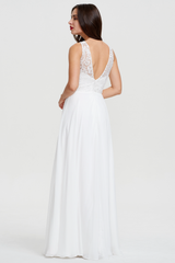A-line Scoop Floor Length with sweep train Chiffon Wedding Dress