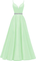 Spaghetti Stracles Robe de bal Long Satin perle en V V Vandes de balle de fête de soirée avec poches