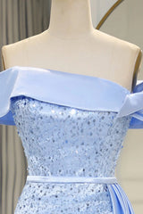 Mermaid Long Prom Dress with Split Off The Shoulder Sparkly