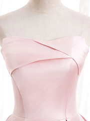 Strapless A-line Pink Satin Prom Dresses, Pink Satin Long Party Dress