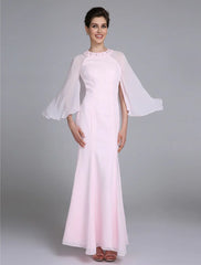 Mermaid / Trumpet Mother of the Bride Dress Elegant Jewel Neck Ankle Length Chiffon Long Sleeve No with Beading
