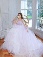 Purple Long Prom Dress, Tulle Sequin Long Purple Sweet 16 Dresses