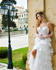 White Princess A Line Off the Shoulder White Corset Prom Dress with Lace Ruffles