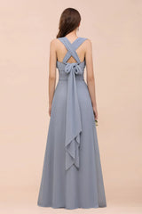 Long A-line V-neck Chiffon Backless Convertible Bridesmaid Dresses
