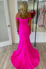 Simple Royal Blue Mermaid Off the Shoulder Long Formal Dress