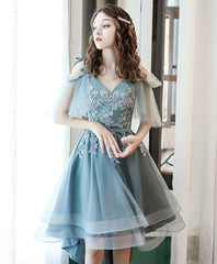 Green tulle lace short prom dress, green homecoming dress