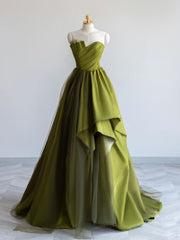 A-Line Off Shoulder Satin Green Long Prom Dress, Green Formal Dress