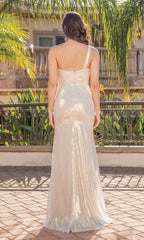 One-Shoulder Long Shimmer Prom Dress with Slit