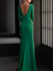 Sheath/Column V-Neck Floor-Length Prom Dresses With Flower Sexy