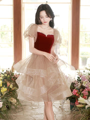 Champagne Tulle Short Prom Dresses, Champagne Homecoming Dresses