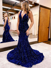 Unique Velvet Sequin Burgundy Mermaid Long Prom Dress, Sequin Formal Evening Dress
