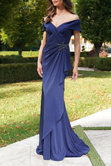 Speaker off shoulder beaded decal mother of the bride dress