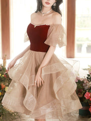 Champagne Tulle Short Prom Dresses, Champagne Homecoming Dresses
