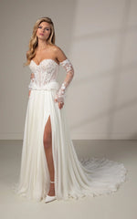 Romantic Strapless A-Line Wedding Dress with Detachable Off-the-Shoulder Sleeves