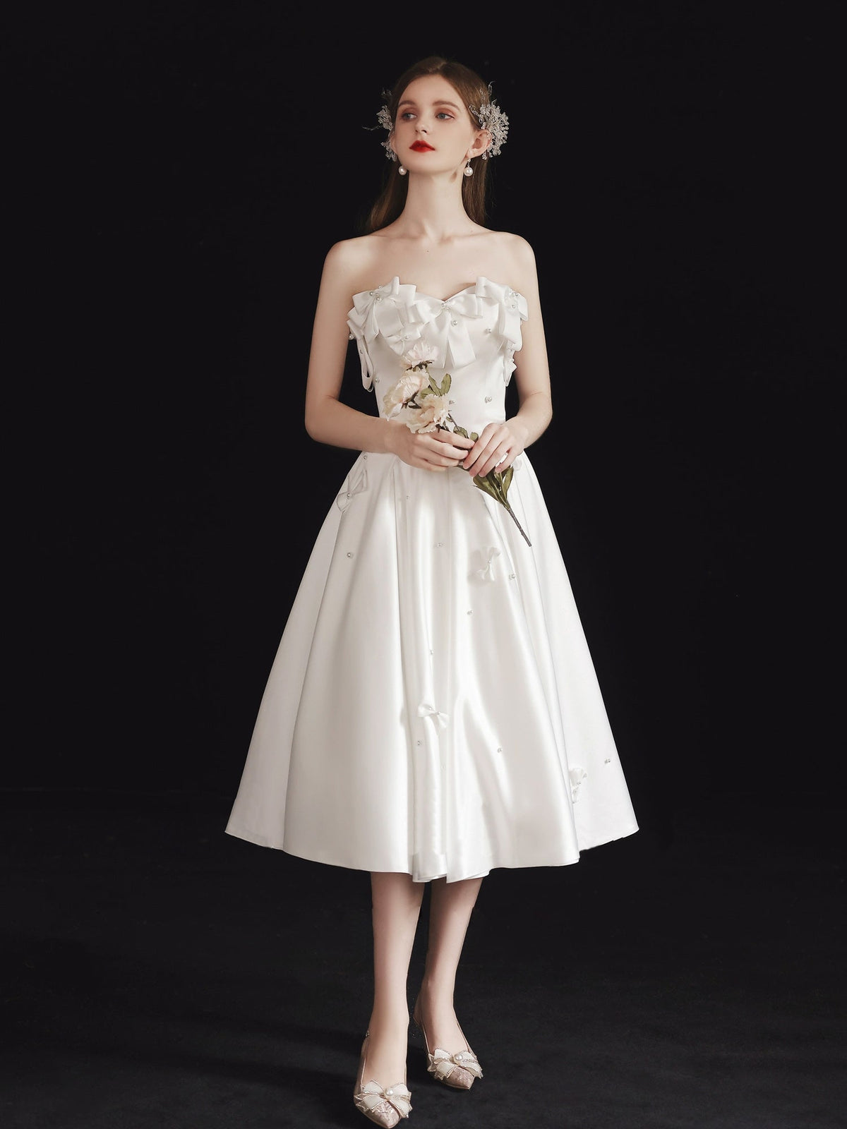 A-Line Sweetheart Neck Flower White Short Prom Dress, White Cocktail Dress
