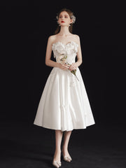 A-Line Sweetheart Neck Flower White Short Prom Dress, White Cocktail Dress