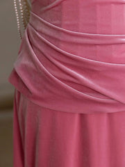 Mermaid Velvet Beads Pink Long Prom Dress, Pink Long Formal Dress