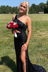 Gracelyn |Sheath One Shoulder Sequins Prom Dress with 3D Appliques