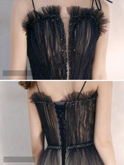 Champagne tulle long prom dress, champagne A line evening dress