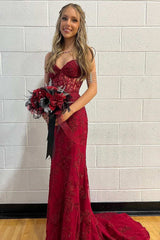 Sweetheart Black Lace Mermaid Long Formal Dress