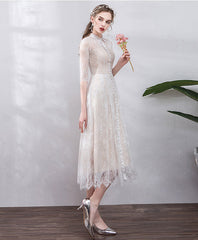 Cute lace high neck prom dress, lace bridesmaid dress