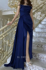 Mermaid Strapless Navy Blue Slit formal dresses Bridesmaid Dresses evening gown Prom Dress