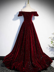Burgundy Velvet long prom dress, burgundy evening dress