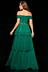 A Line Tulle Off the Shoulder Prom Dress