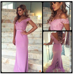Custom Made Off Shoulder Mermaid Purple Lace Prom Dresses, Mermaid Lace Formal Dresses, Off Shoulder Bridesmaid Dresses