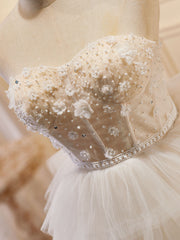 Beige Sweetheart Neck Tulle Short Prom Dress, Beige Homecoming Dress