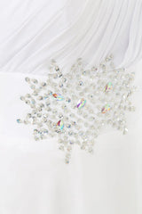 White One Shoulder Chiffon Pleats Beading Bridesmaid Dresses