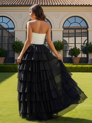Floor Length Chiffon Ruffle Sweetheart Prom Dress With Slit Black