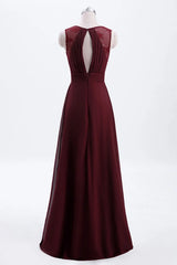 Burgundy Chiffon A-line Pleated Long Bridesmaid Dress