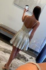 A-Line Keyhole Metallic Short Homecoming Dress
