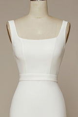 White Mermaid Square Neck Long Dress Backless Wedding Dress