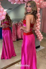 One Shoulder Color-Block Cutout Mermaid Prom Dress with Slit