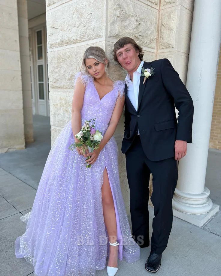 A Line V Neck Lavender formal dresses Bridesmaid Dresses evening gown Prom Dress