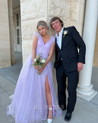 A Line V Neck Lavender formal dresses Bridesmaid Dresses evening gown Prom Dress