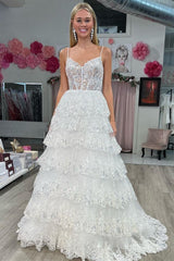 Black Tulle Sequin Tiered Long Gown with Spaghetti Straps