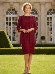 Beaded Scoop Neck Lace Sheath Dress with Jacket Burgundy