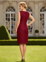 Beaded Scoop Neck Lace Sheath Dress with Jacket Burgundy