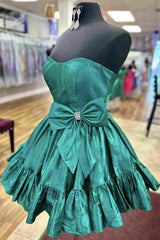 Strapless Ruffle Sleeveless A-Line Short Homecoming Dress with Bow
