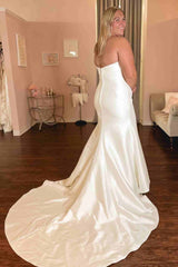 Plus Size Strapless Mermaid Satin Long Wedding Dress
