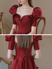 Burgundy A-Line Satin Long Prom Dress, Burgundy Formal Evening Dress
