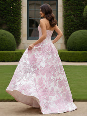 Strapless Graceful Sleeveless Flower Prom Dress As Picture