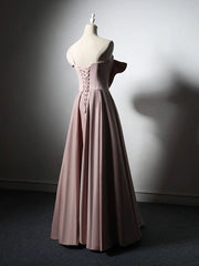 A-Line Satin Pink Long Prom Dress, Pink Long Formal Dress