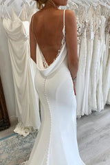 Charming Mermaid V Neck White Satin Wedding Dresses